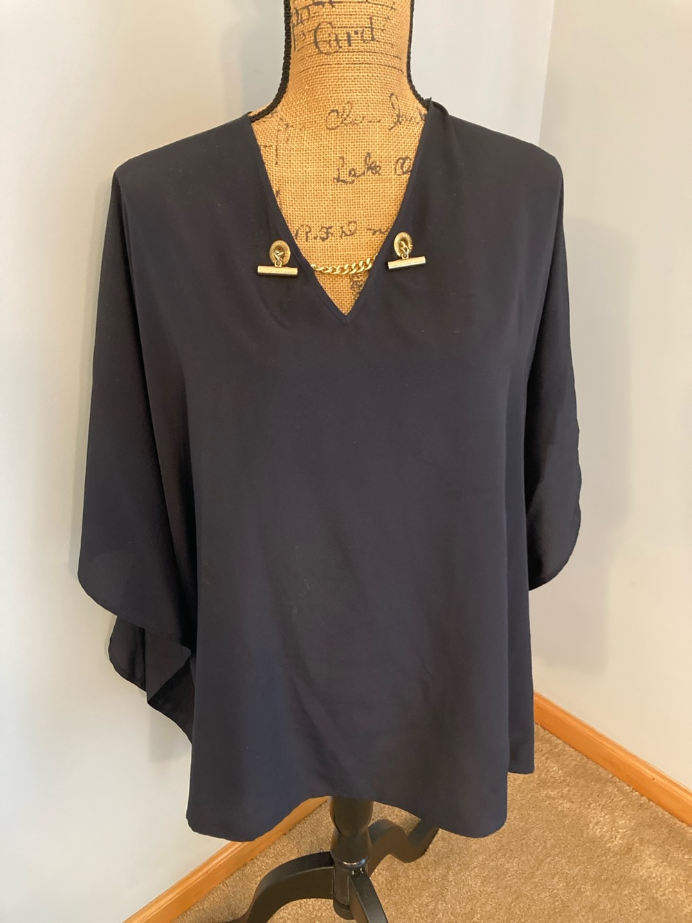 MICHAEL Michael Kors Chain-Trim Chiffon Poncho Top Women Size 3X